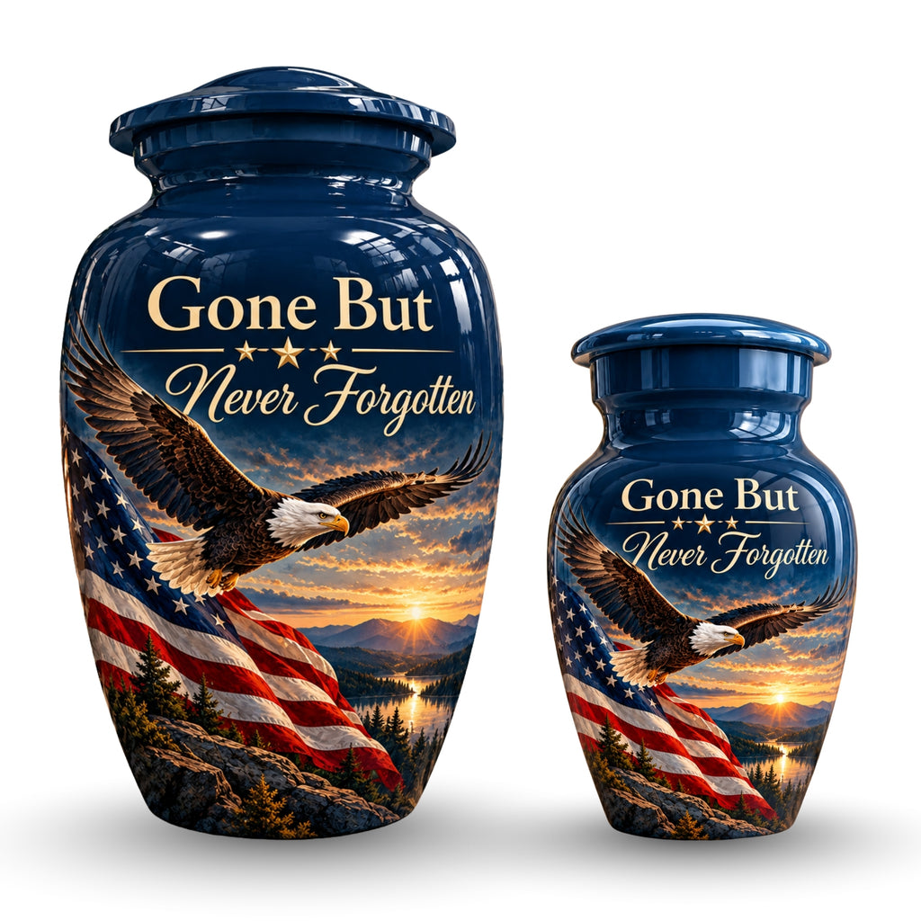 patriotic eagle memorial cremation urn for human ashes, handmade aluminum – photo 7