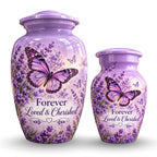 purple butterfly lavender garden cremation urn for human ashes, handmade aluminum – photo 7