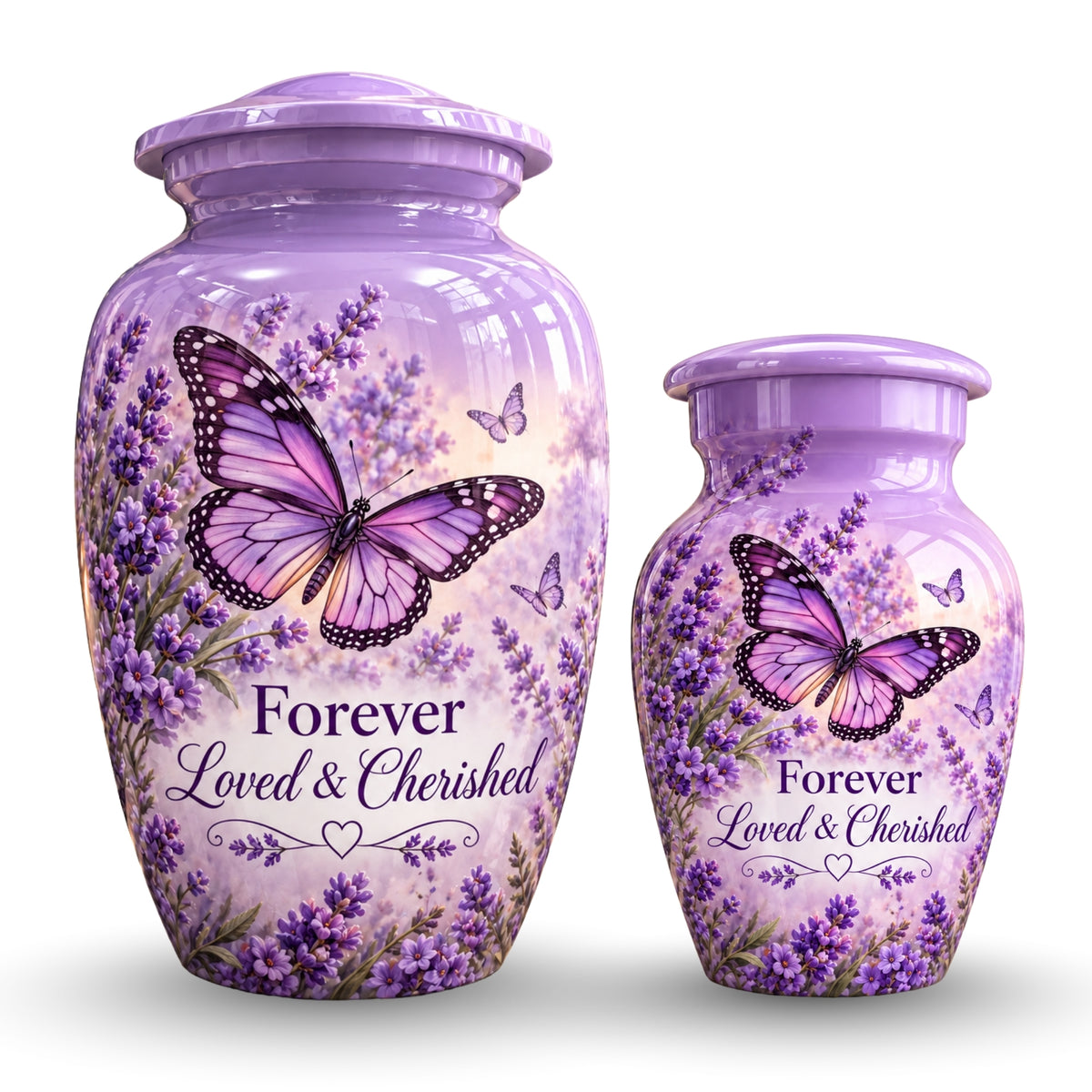 purple butterfly lavender garden cremation urn for human ashes, handmade aluminum – photo 7