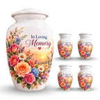 Rose and Wildflower Memorial Cremation Urn for Human Ashes – Personalized Handmade Aluminum Urn