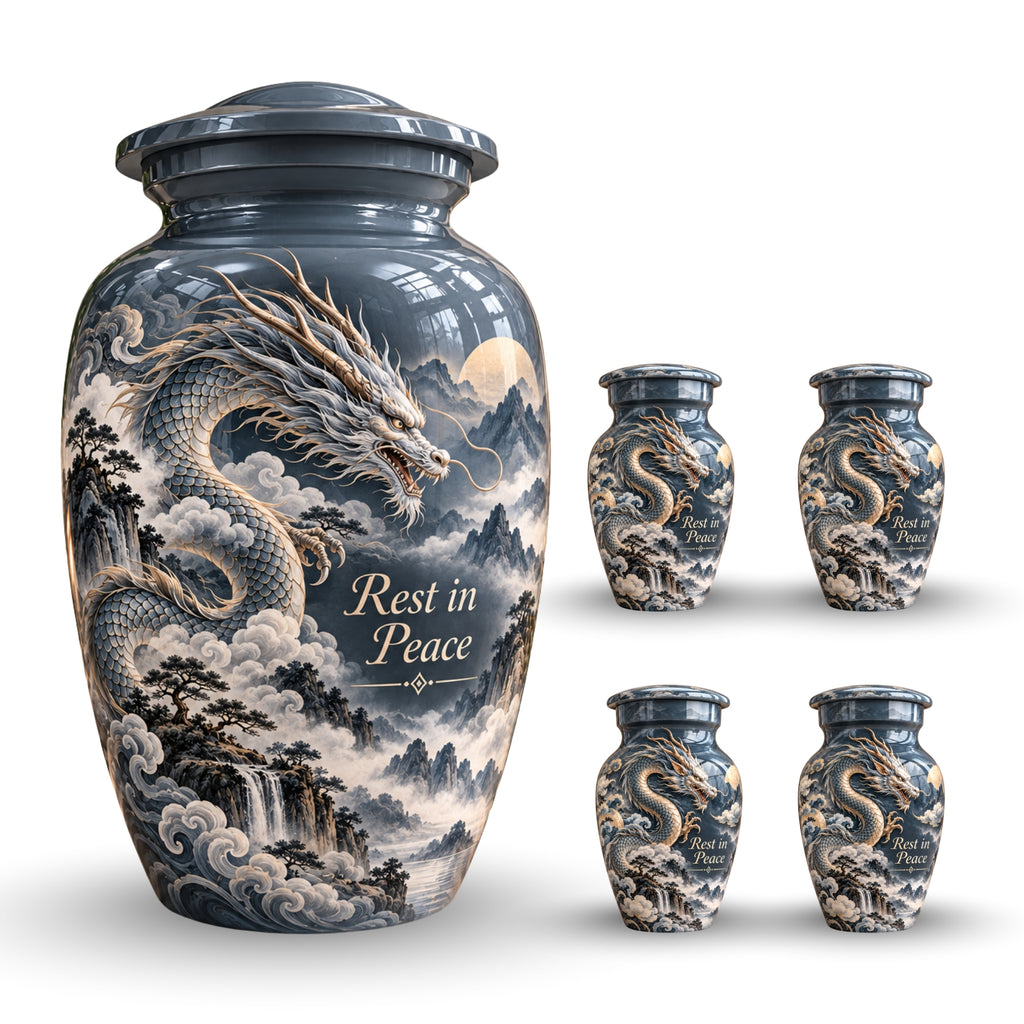 mythical dragon cremation urn with keepsakes, handmade aluminum urn – photo 8