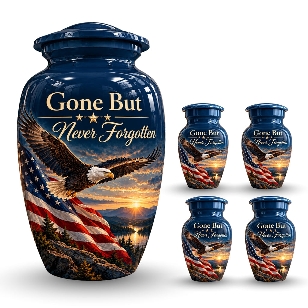 patriotic eagle memorial cremation urn for human ashes, handmade aluminum – photo 8