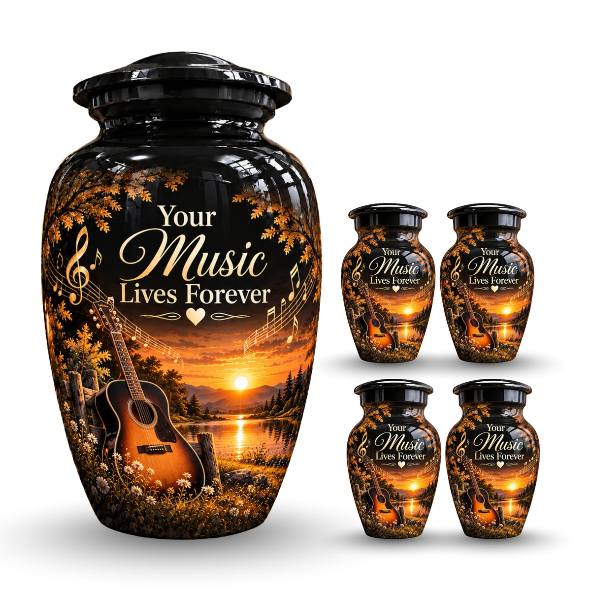 acoustic guitar sunset cremation urn for human ashes, handmade aluminum – photo 8