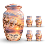 Two Doves on Blossom Branch Cremation Urn for Human Ashes – Personalized Handmade Aluminum Urn