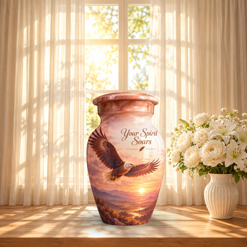 Bald Eagle Cremation Urn for Human Ashes – Personalized Handmade Aluminum Urn