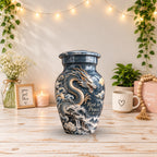 mythical dragon cremation urn with keepsakes, handmade aluminum urn – photo 9