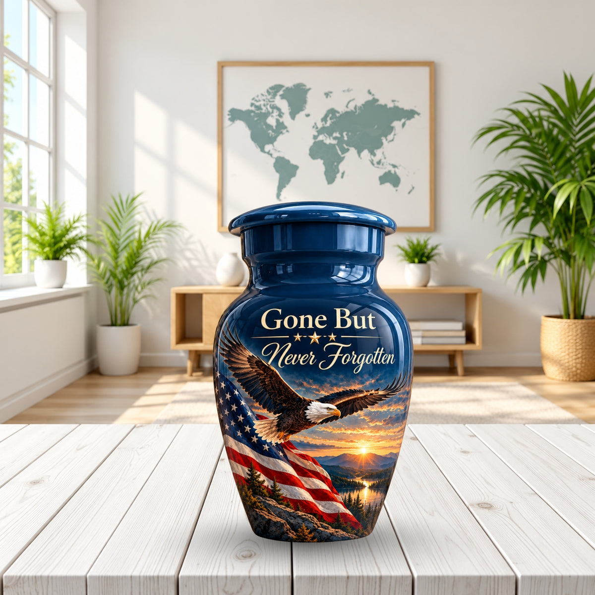 patriotic eagle memorial cremation urn for human ashes, handmade aluminum – photo 9