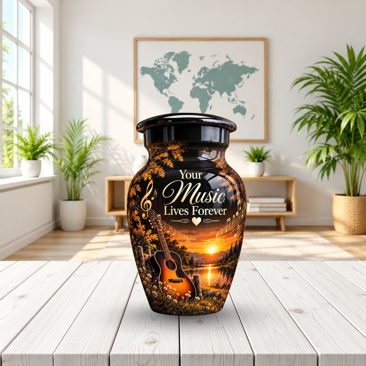 acoustic guitar sunset cremation urn for human ashes, handmade aluminum – photo 9