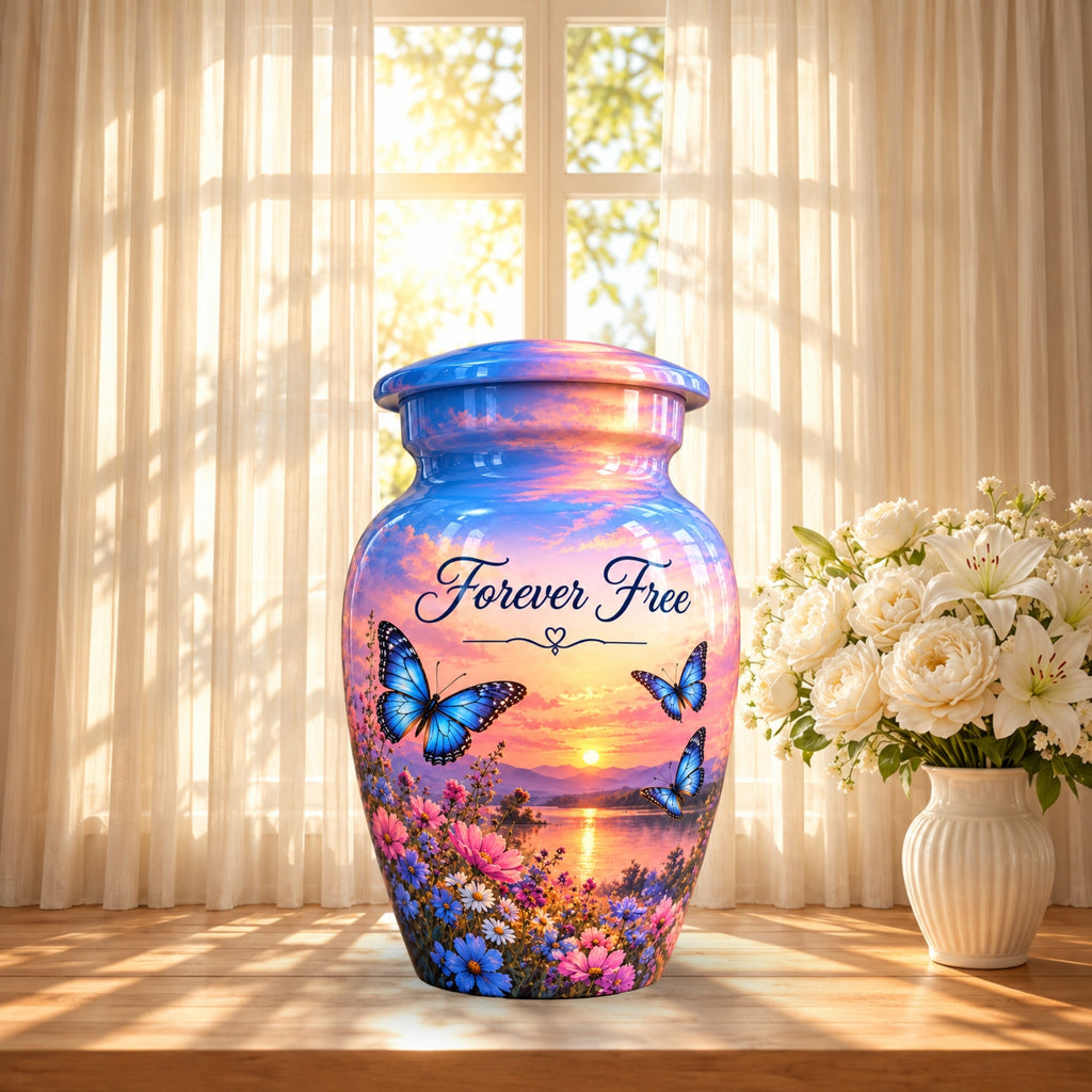 Butterfly Meadow Cremation Urn for Human Ashes – Personalized Handmade Aluminum Urn