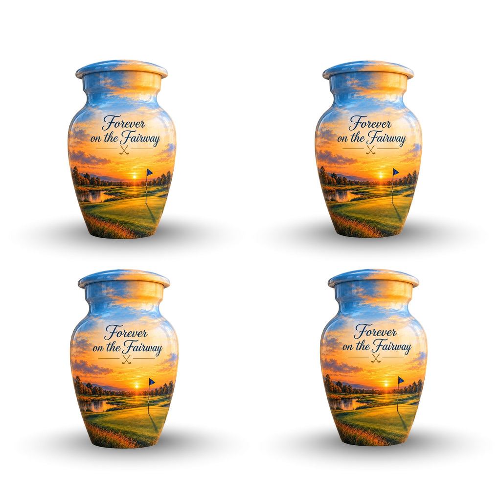 Golf Course Sunset Cremation Urn for Human Ashes – Personalized Handmade Aluminum Urn