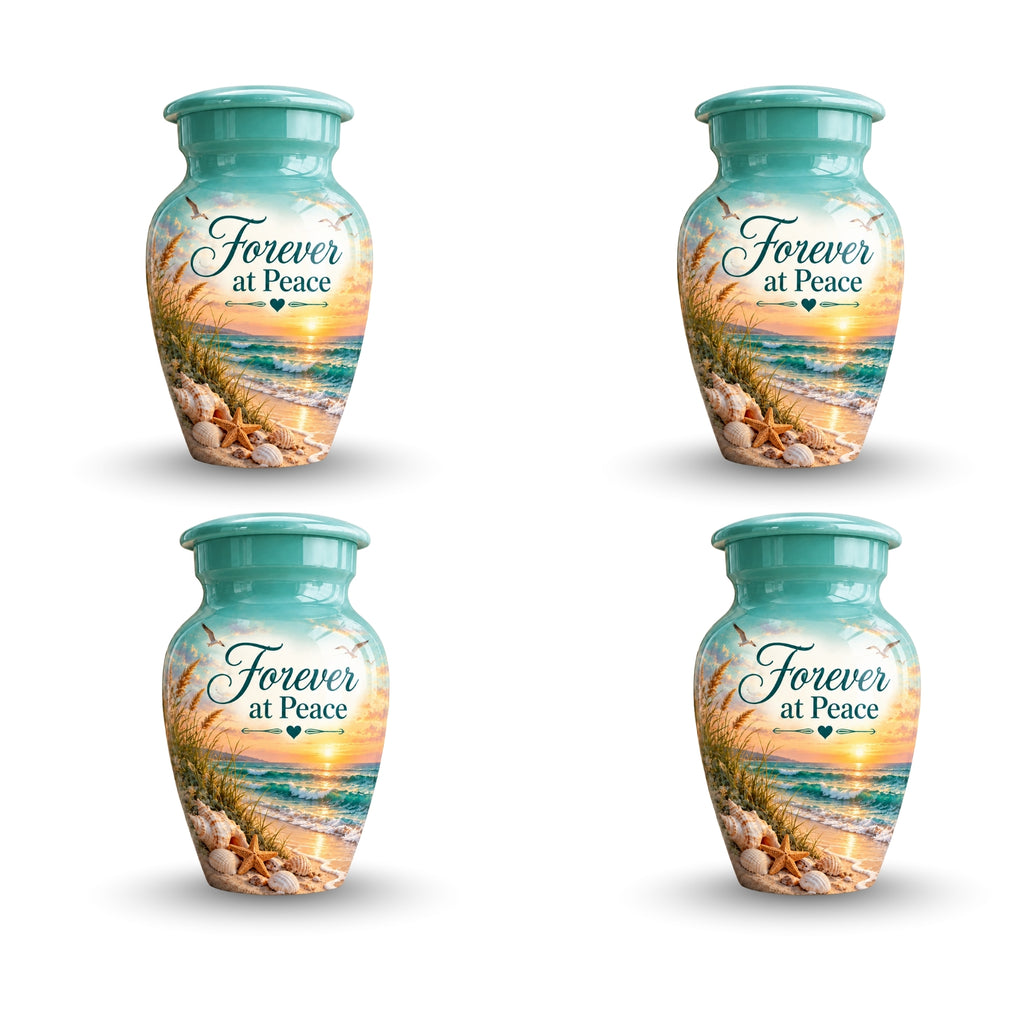 seashell beach sunset cremation urn for human ashes, handmade aluminum – photo 6