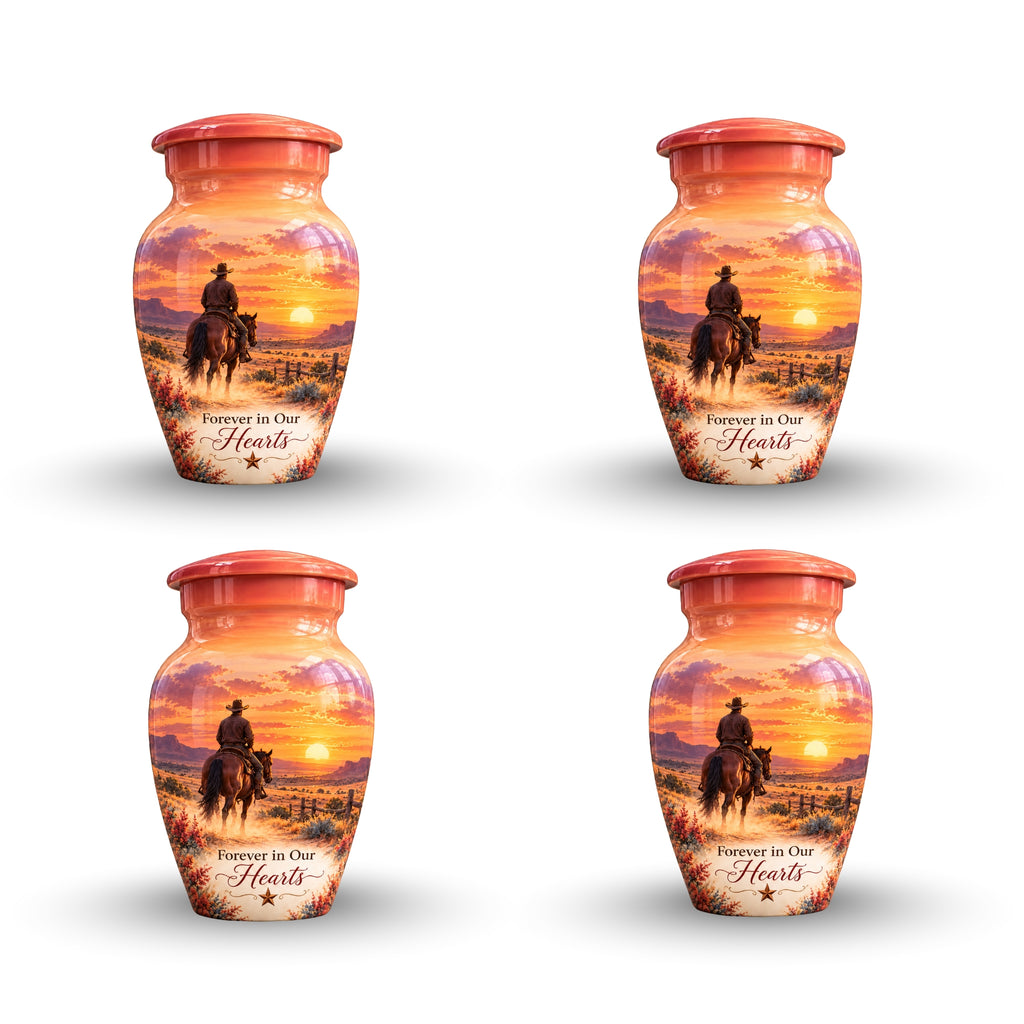 Watercolor Horse and Rider Cremation Urn for Human Ashes – Personalized Handmade Aluminum Urn
