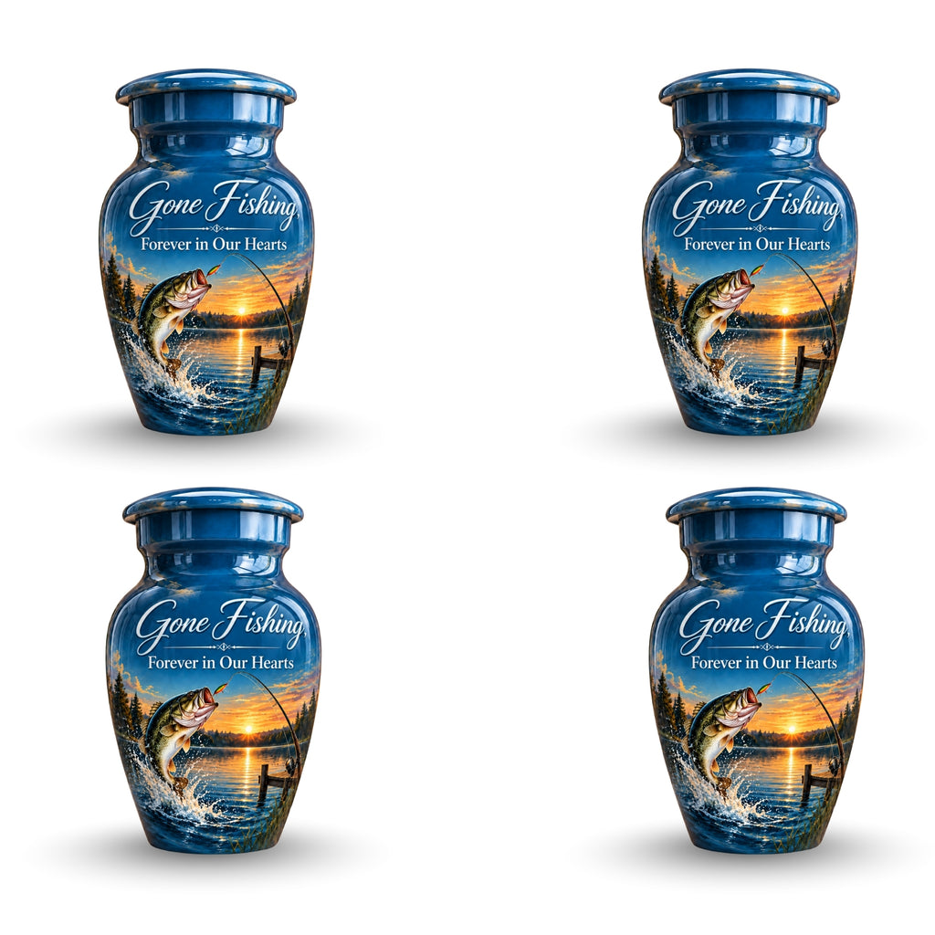 bass fishing sunset cremation urn for human ashes, handmade aluminum – photo 6