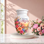 Rose and Wildflower Memorial Cremation Urn for Human Ashes – Personalized Handmade Aluminum Urn