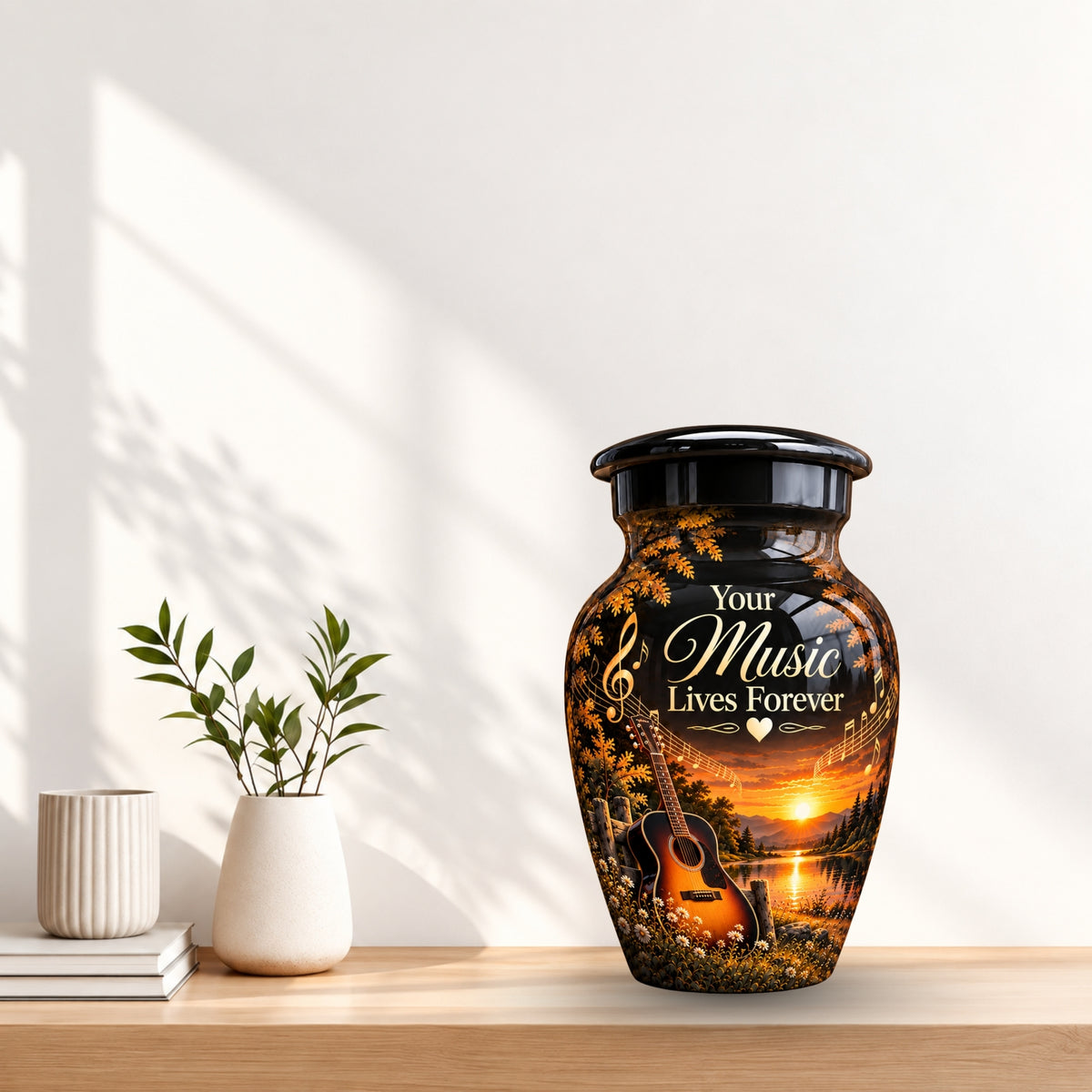 acoustic guitar sunset cremation urn for human ashes, handmade aluminum – photo 10