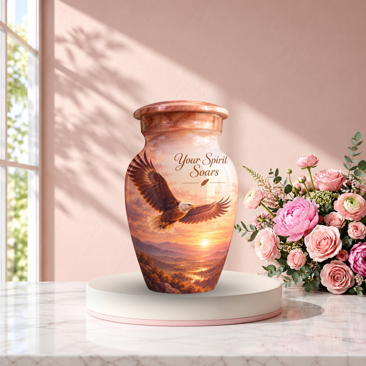 Bald Eagle Cremation Urn for Human Ashes – Personalized Handmade Aluminum Urn