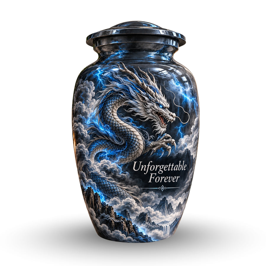 fantasy dragon cremation urn with keepsakes, handmade aluminum urn – photo 1