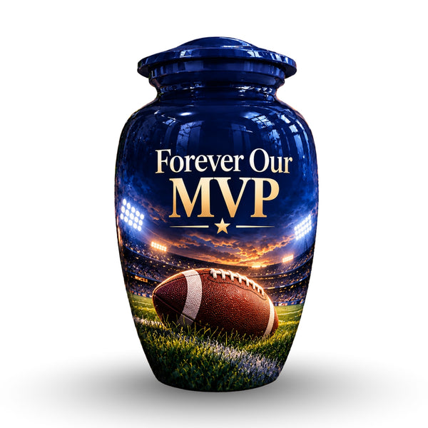 football mvp stadium night cremation urn for human ashes, handmade aluminum – photo 1