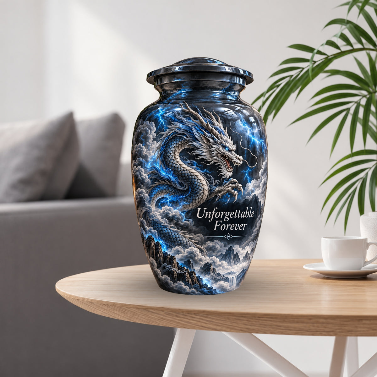fantasy dragon cremation urn with keepsakes, handmade aluminum urn – photo 2