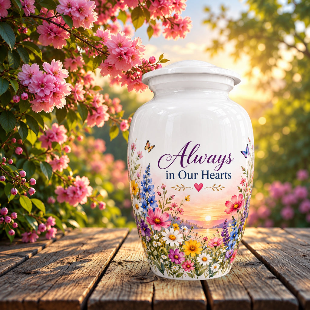 Butterfly and Blossom Memorial Cremation Urn for Human Ashes – Personalized Handmade Aluminum Urn