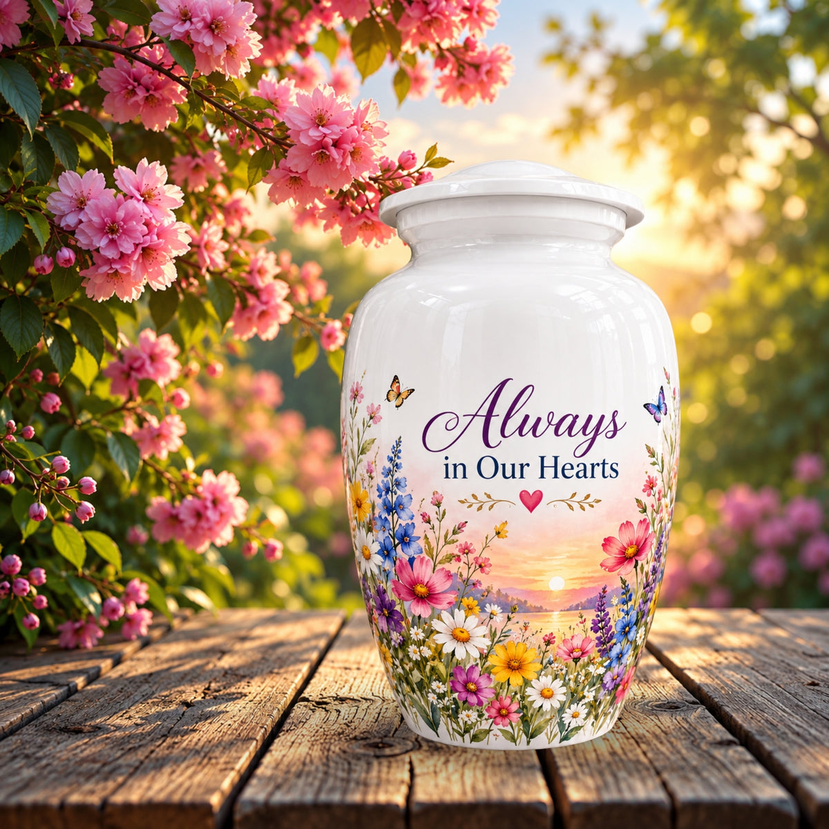 Butterfly and Blossom Memorial Cremation Urn for Human Ashes – Personalized Handmade Aluminum Urn