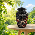 military veteran memorial cremation urn for human ashes, handmade aluminum – photo 2