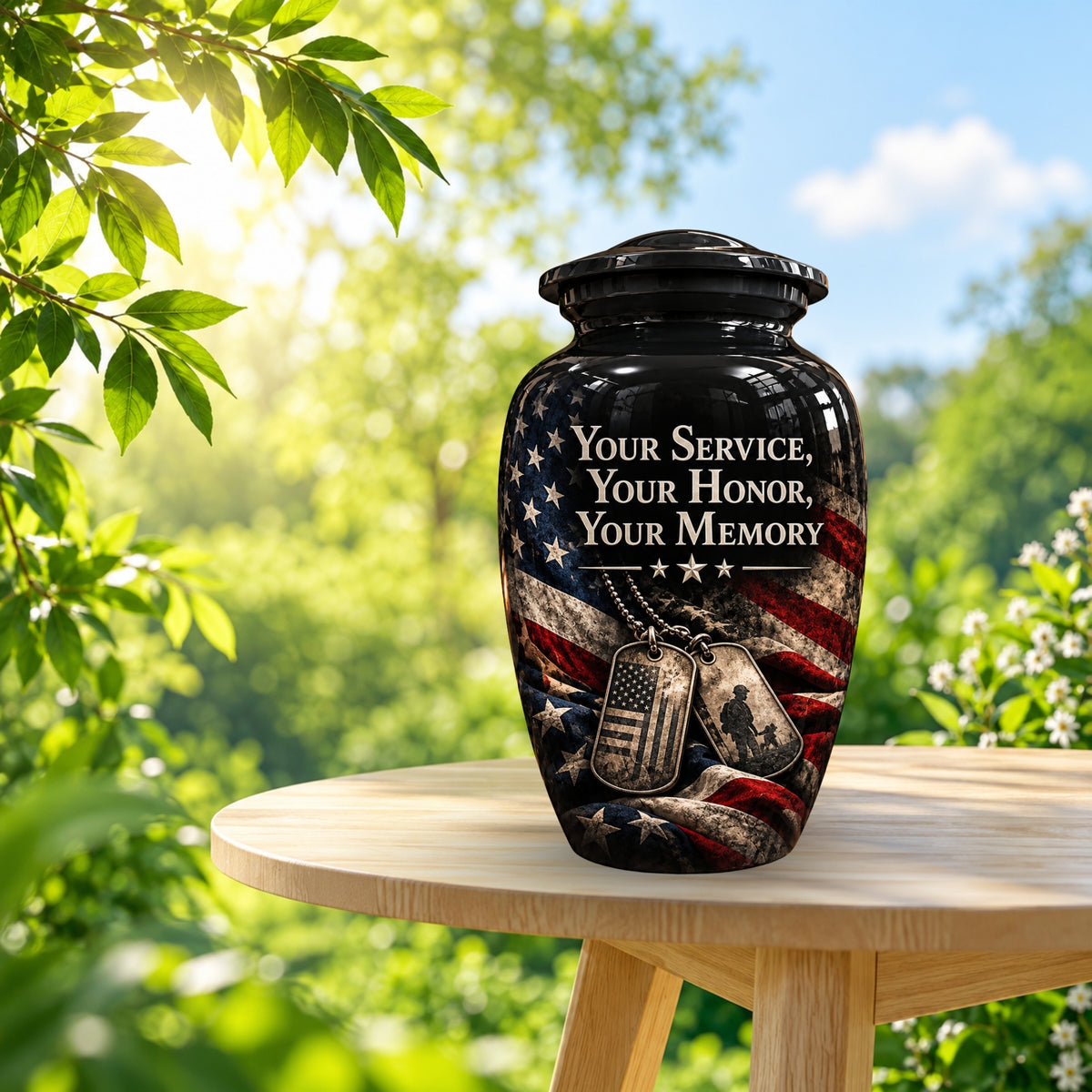 military veteran memorial cremation urn for human ashes, handmade aluminum – photo 2
