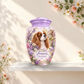 Cavalier King Charles Spaniel memorial urn for dog ashes with custom dog portrait