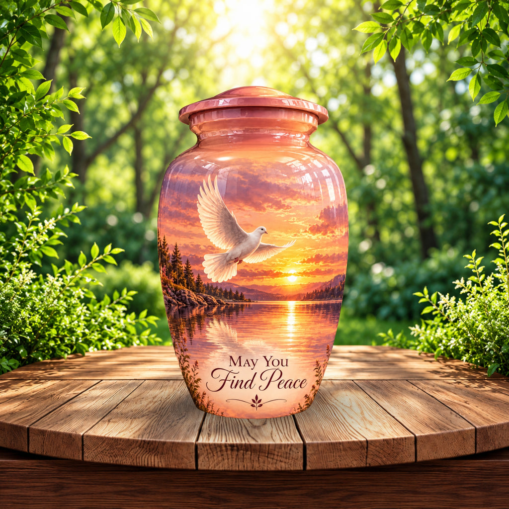 Lakeside Dove Cremation Urn for Human Ashes – Personalized Handmade Aluminum Urn
