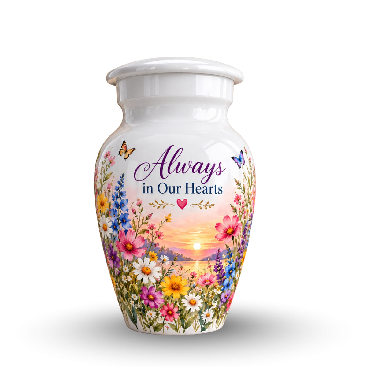 Butterfly and Blossom Memorial Cremation Urn for Human Ashes – Personalized Handmade Aluminum Urn