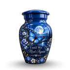 moonlit blue butterfly cremation urn for human ashes, handmade aluminum – photo 4