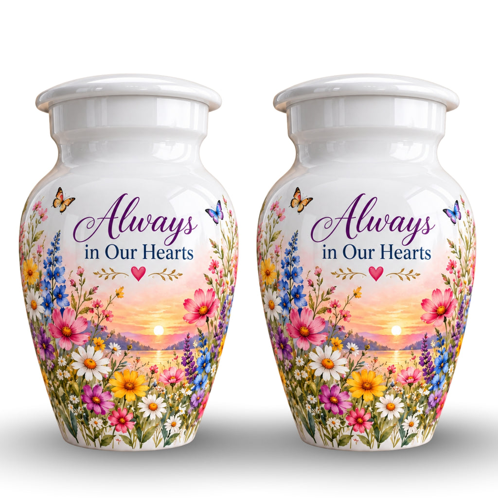 Butterfly and Blossom Memorial Cremation Urn for Human Ashes – Personalized Handmade Aluminum Urn