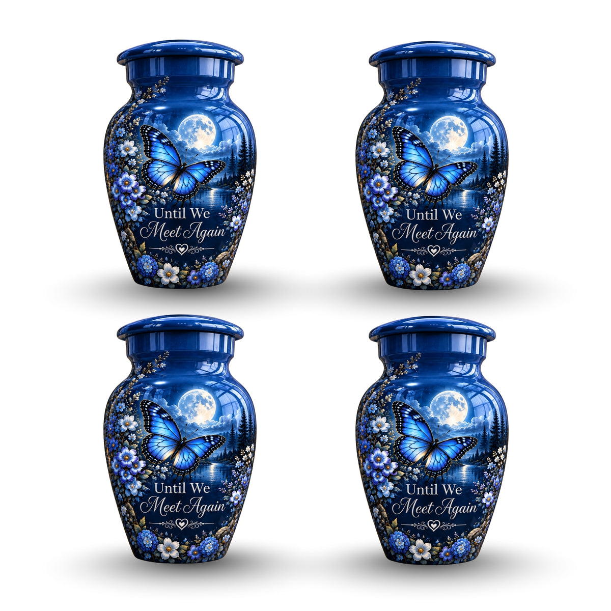 moonlit blue butterfly cremation urn for human ashes, handmade aluminum – photo 6