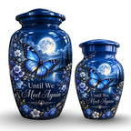 moonlit blue butterfly cremation urn for human ashes, handmade aluminum – photo 7