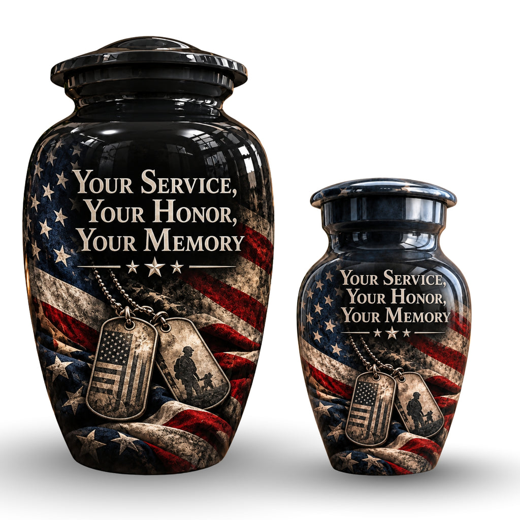 military veteran memorial cremation urn for human ashes, handmade aluminum – photo 7