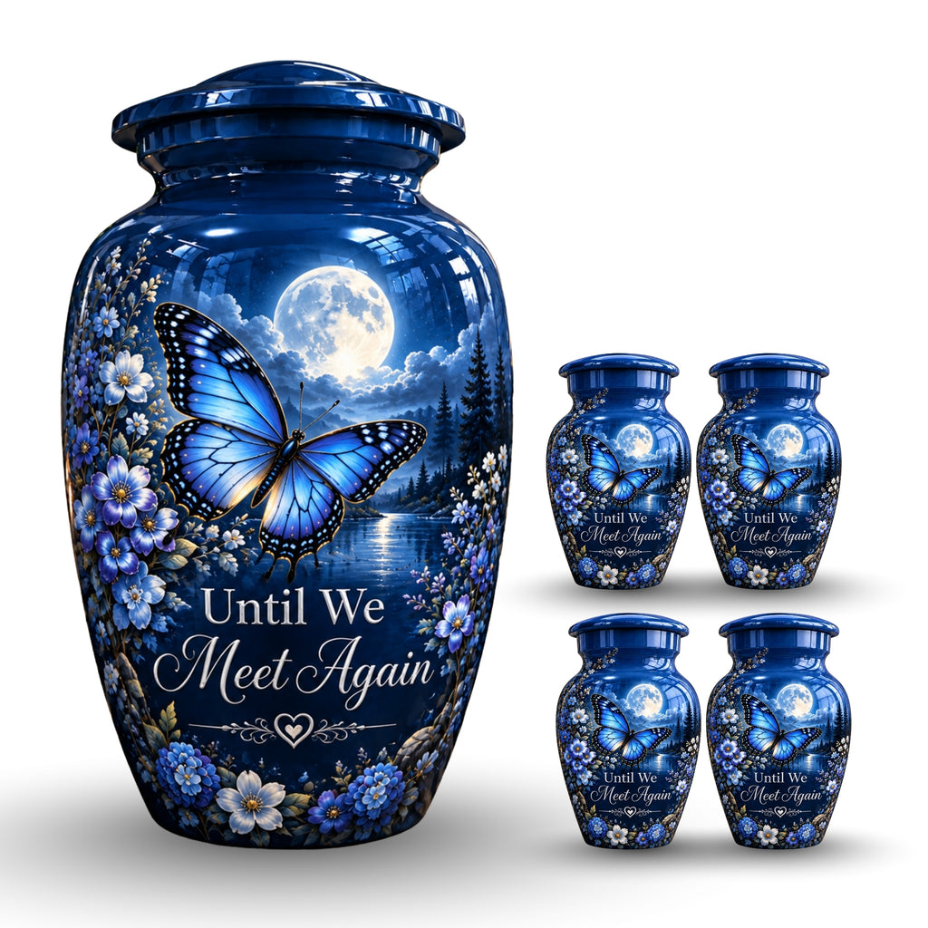 moonlit blue butterfly cremation urn for human ashes, handmade aluminum – photo 8
