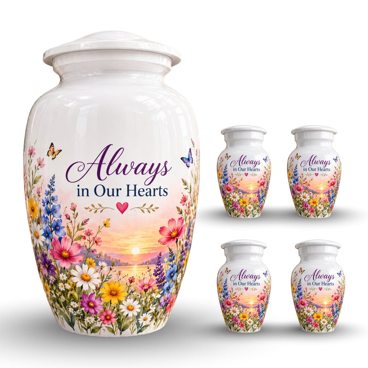 Butterfly and Blossom Memorial Cremation Urn for Human Ashes – Personalized Handmade Aluminum Urn