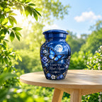 moonlit blue butterfly cremation urn for human ashes, handmade aluminum – photo 9