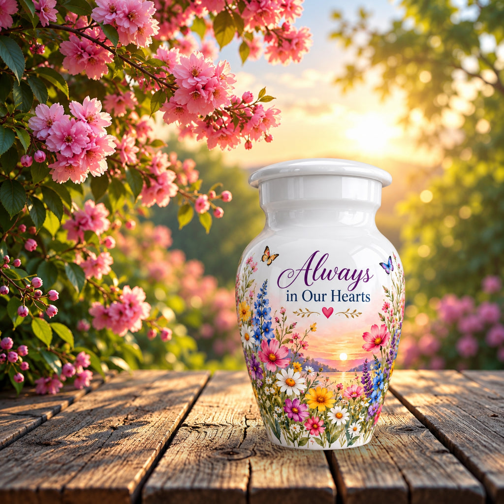 Butterfly and Blossom Memorial Cremation Urn for Human Ashes – Personalized Handmade Aluminum Urn