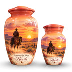 Watercolor Horse and Rider Cremation Urn for Human Ashes – Personalized Handmade Aluminum Urn