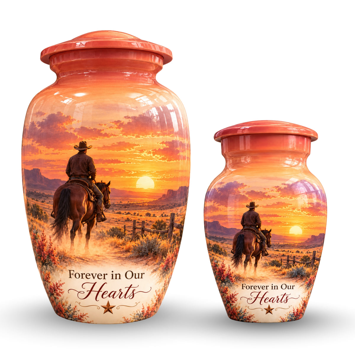 Watercolor Horse and Rider Cremation Urn for Human Ashes – Personalized Handmade Aluminum Urn