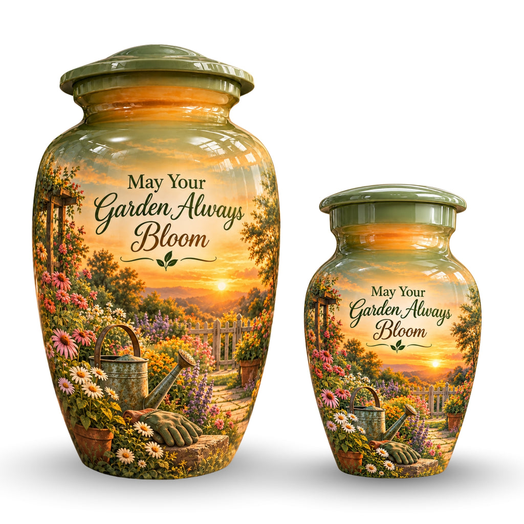 Peaceful Garden Sunset Cremation Urn for Human Ashes – Personalized Handmade Aluminum Urn