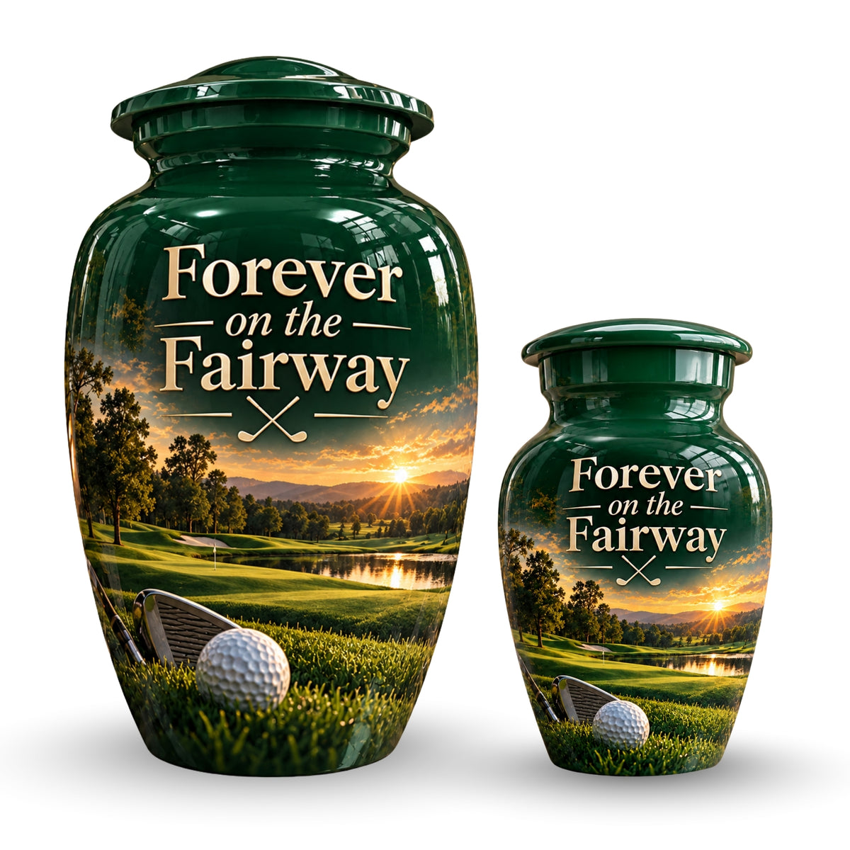 green fairway golf ball cremation urn for human ashes, handmade aluminum – photo 7