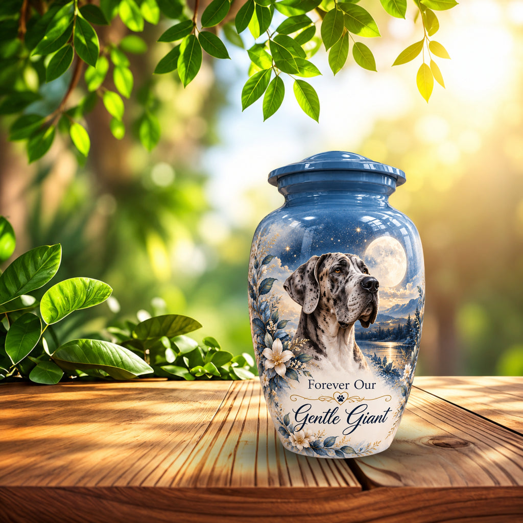 great dane cremation urn for pet ashes, handmade aluminum pet memorial urn with photo – picture 8
