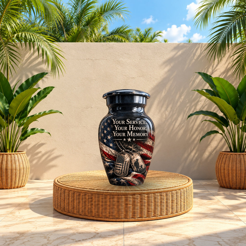 military veteran memorial cremation urn for human ashes, handmade aluminum – photo 10