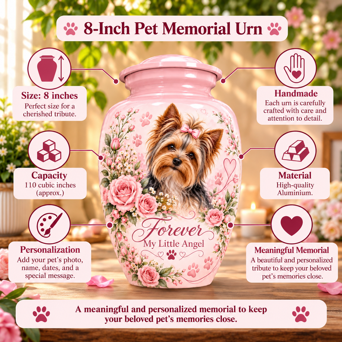 dog memorial photo urn for dog ashes, handmade aluminum pet memorial urn with photo – picture 1