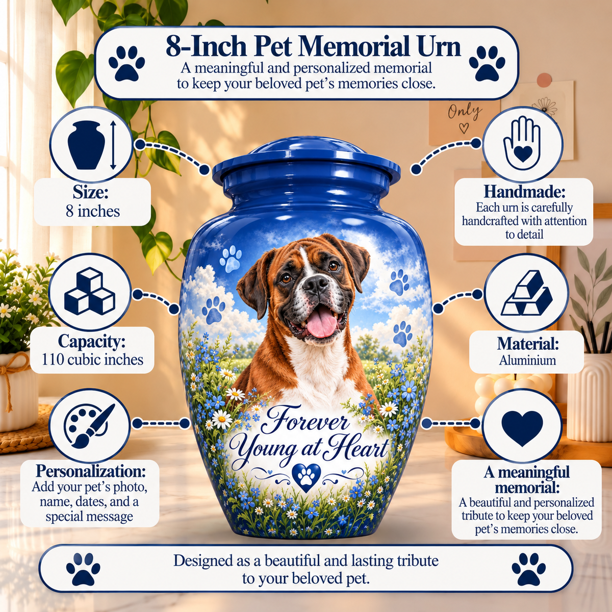 dog memorial photo memorial urn for pet ashes, handmade aluminum pet memorial urn with photo – picture 1