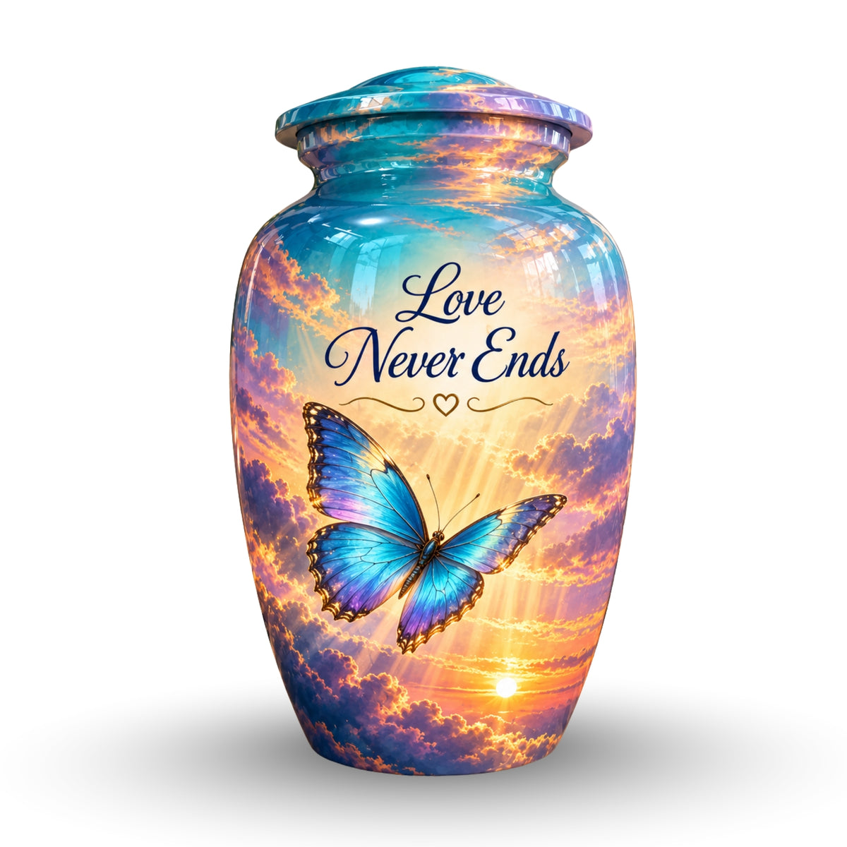 Butterfly in the Clouds Cremation Urn for Human Ashes – Personalized Handmade Aluminum Urn