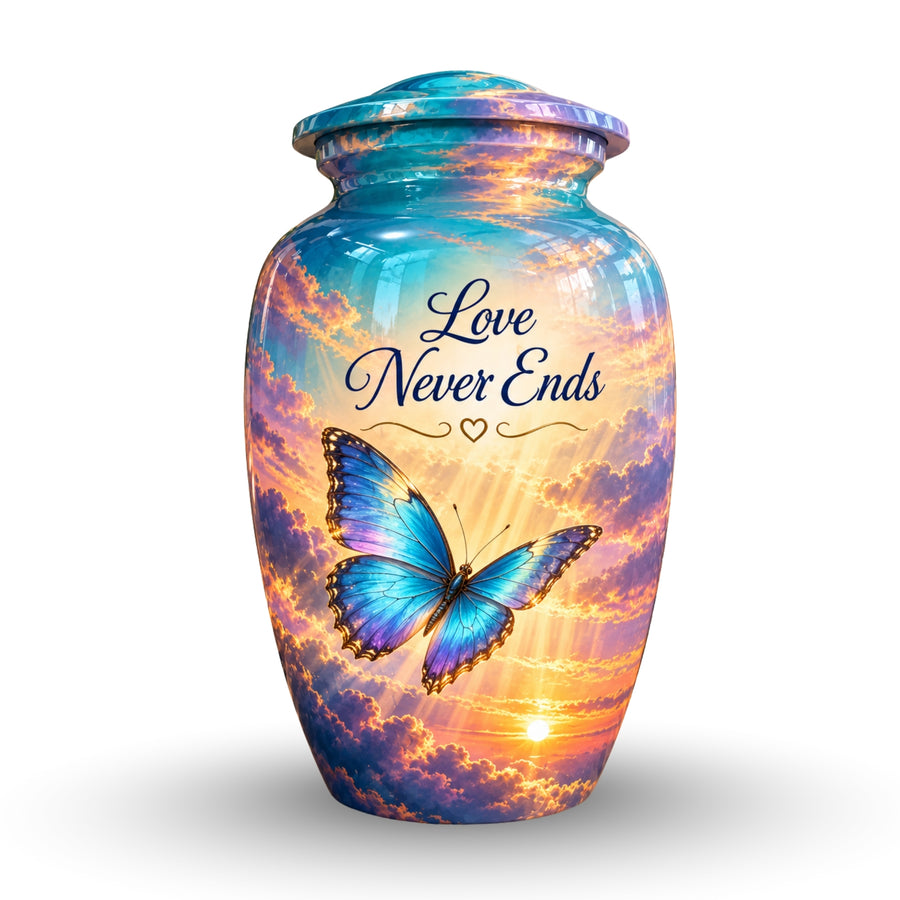 Butterfly in the Clouds Cremation Urn for Human Ashes – Personalized Handmade Aluminum Urn