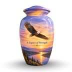 "A Legacy of Strength" Bald Eagle Cremation Urn for Human Ashes – Personalized Handmade Aluminum Urn